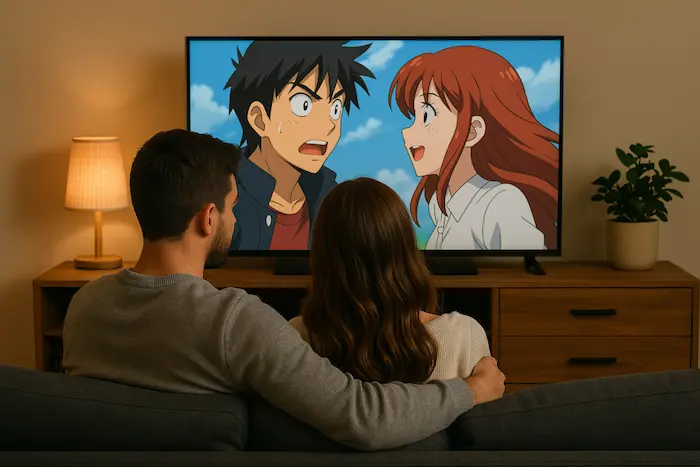 novios viendo su anime favorito juntos