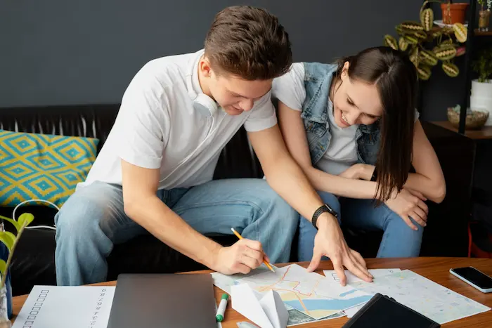 pareja felices, trazando su planes a futuro