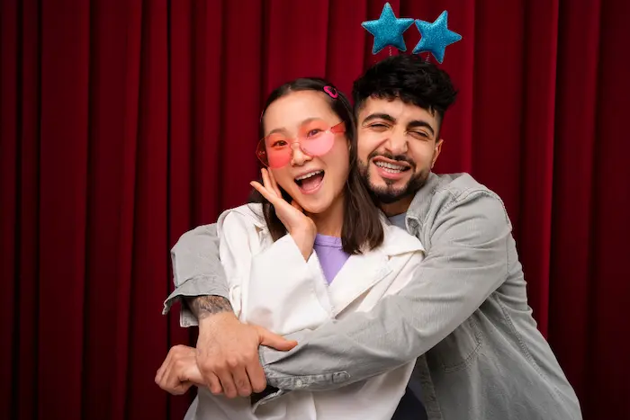 pareja de novios felices celebrando su aniversario